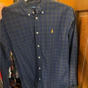 Ralph Lauren Men's Navy and Yellow Plaid Shirt